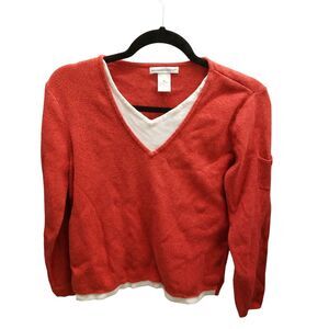 Reference Point Womens Sz M Red White Solid Long Sleeve Shirt